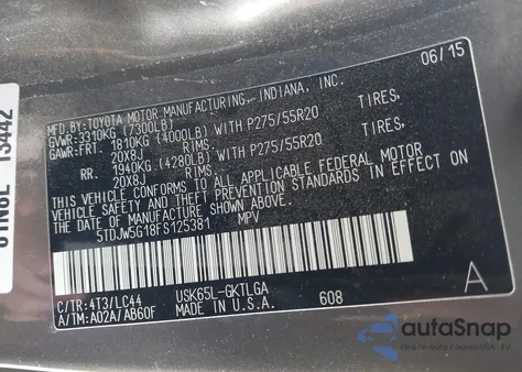 2015 Toyota Sequoia Limited 5.7L V8 из США, поврежденный, VIN 5TDJW5G18FS125381